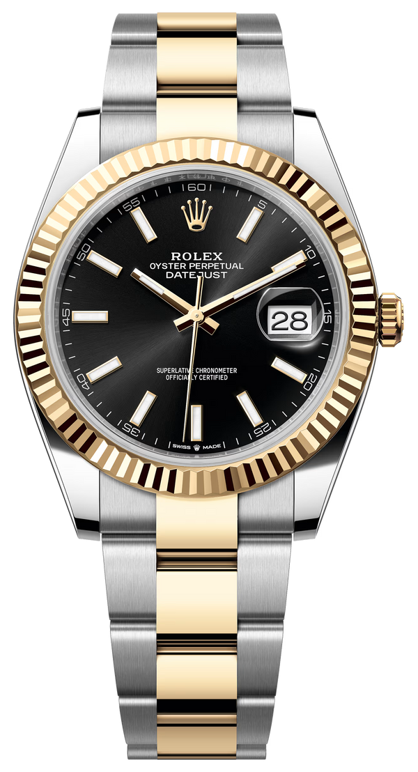 Rolex Datejust 41mm Two-Tone Yellow Gold Fluted Bezel Black Index Dial Oyster - 126333 - New 2025