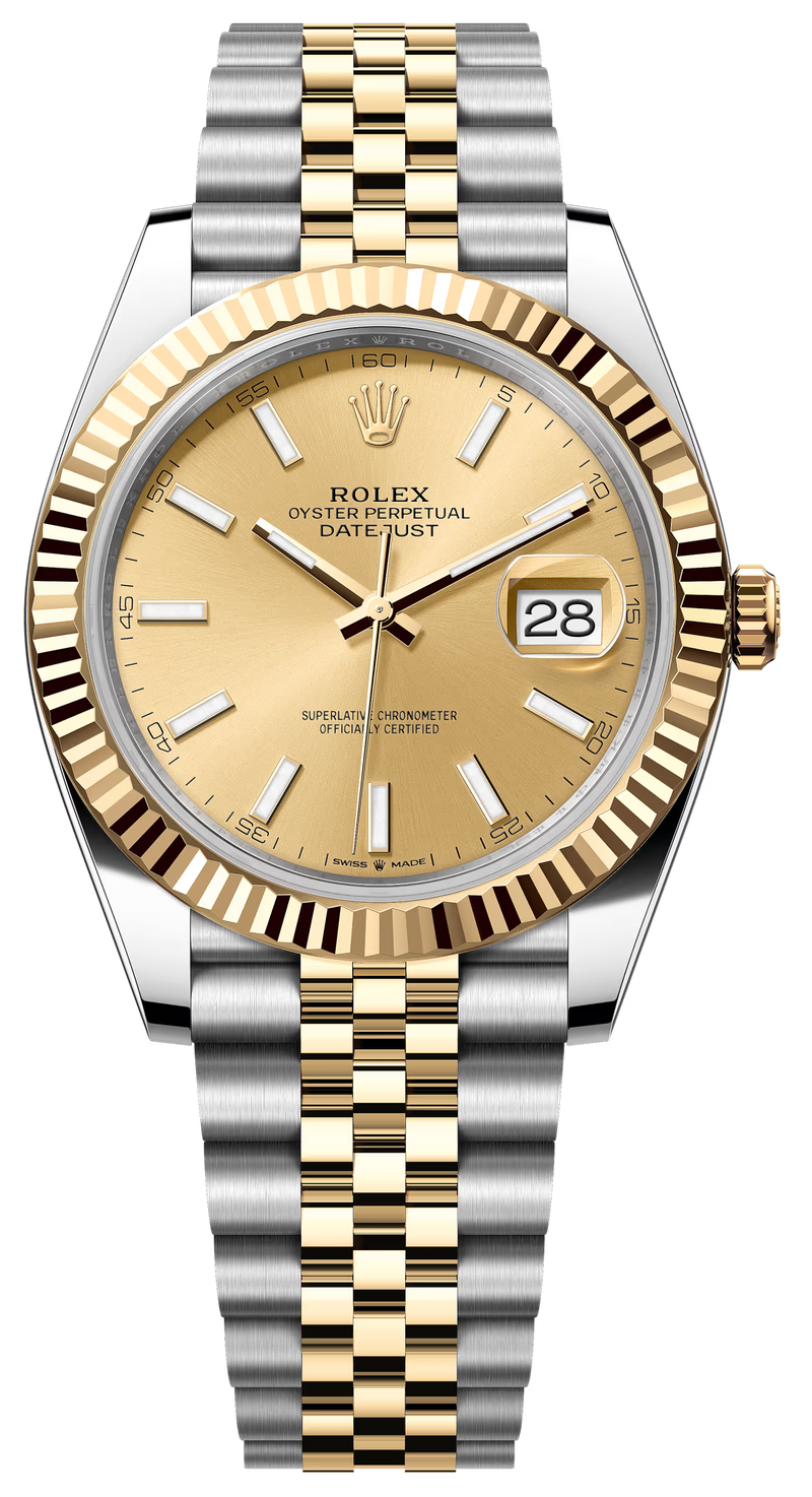 Rolex Datejust 41mm Two-Tone Yellow Gold Fluted Bezel Champagne Index Dial Jubilee - 126333 - New 2025