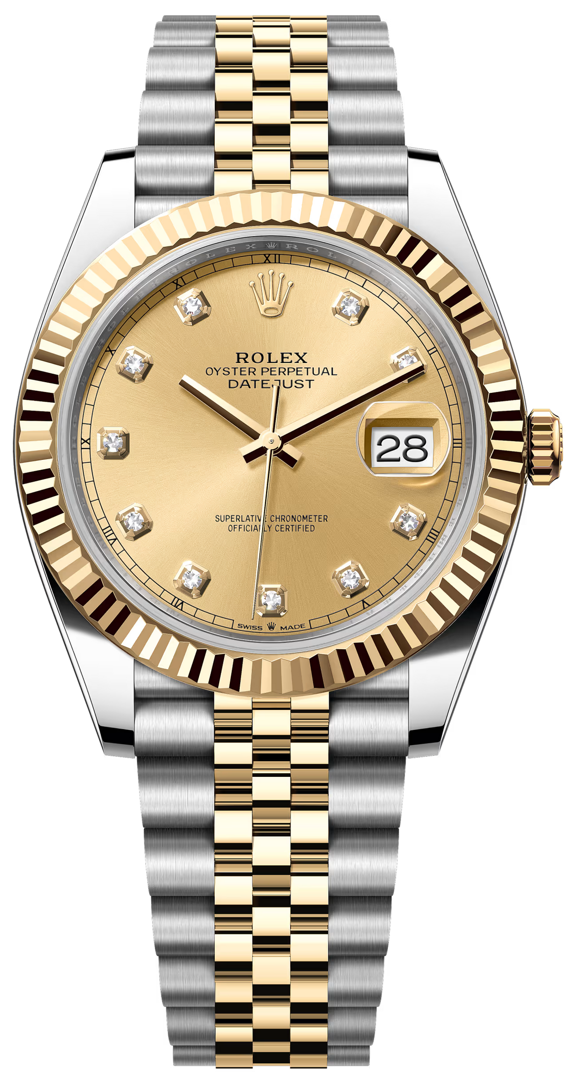 Rolex Datejust Two-Tone Yellow Gold Fluted Bezel Champagne Diamond