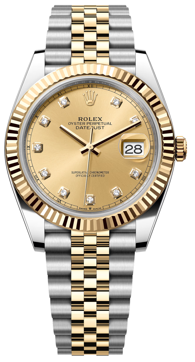 Rolex Datejust Two-Tone Yellow Gold Fluted Bezel Champagne Diamond Dial Jubilee - 126333 - New 2025
