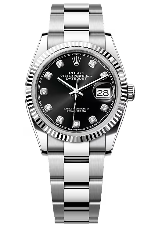 Rolex Datejust 36mm Black Diamond Dial Fluted Bezel Oyster Bracelet 126234 – New 2025