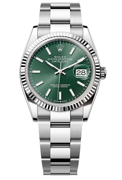 Rolex Datejust 36mm Green Index Dial Fluted Bezel Oyster Bracelet