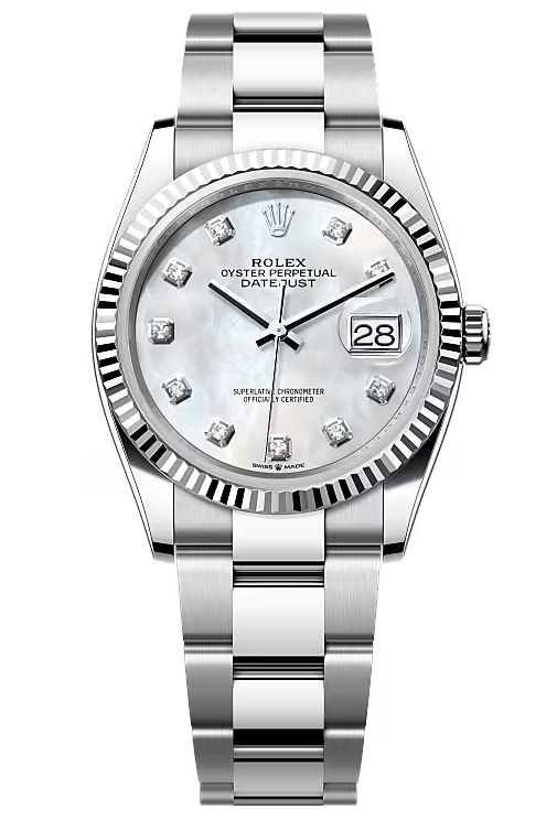 Rolex Datejust 36mm Mother of Pearl Diamond Dial Fluted Bezel Oyster Bracelet 126234 – New 2025
