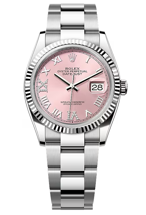 Rolex Datejust 36mm Pink Roman Diamond Dial Fluted Bezel Oyster Bracelet 126234 – New 2025