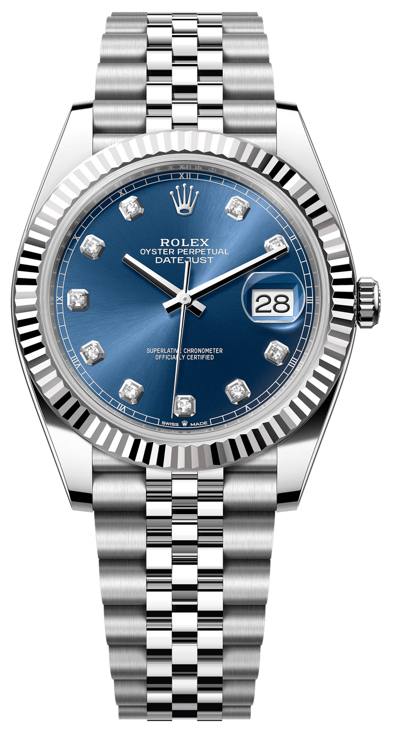 Rolex Datejust 41mm Fluted Bezel Blue Diamond Dial Oyster - 126334 - New 2025