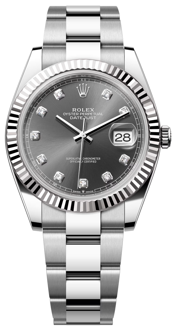Rolex Datejust 41mm Fluted Bezel Slate Diamond Dial Oyster - 126334 - New 2025