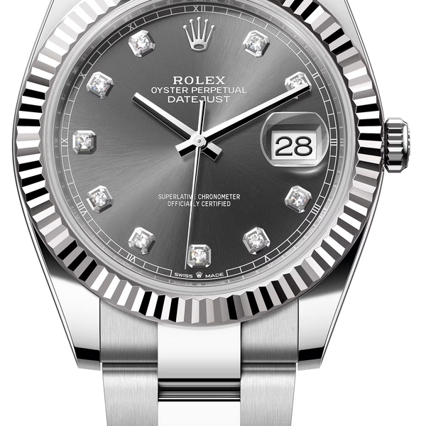 Rolex Datejust 41mm Fluted Bezel Slate Diamond Dial Oyster