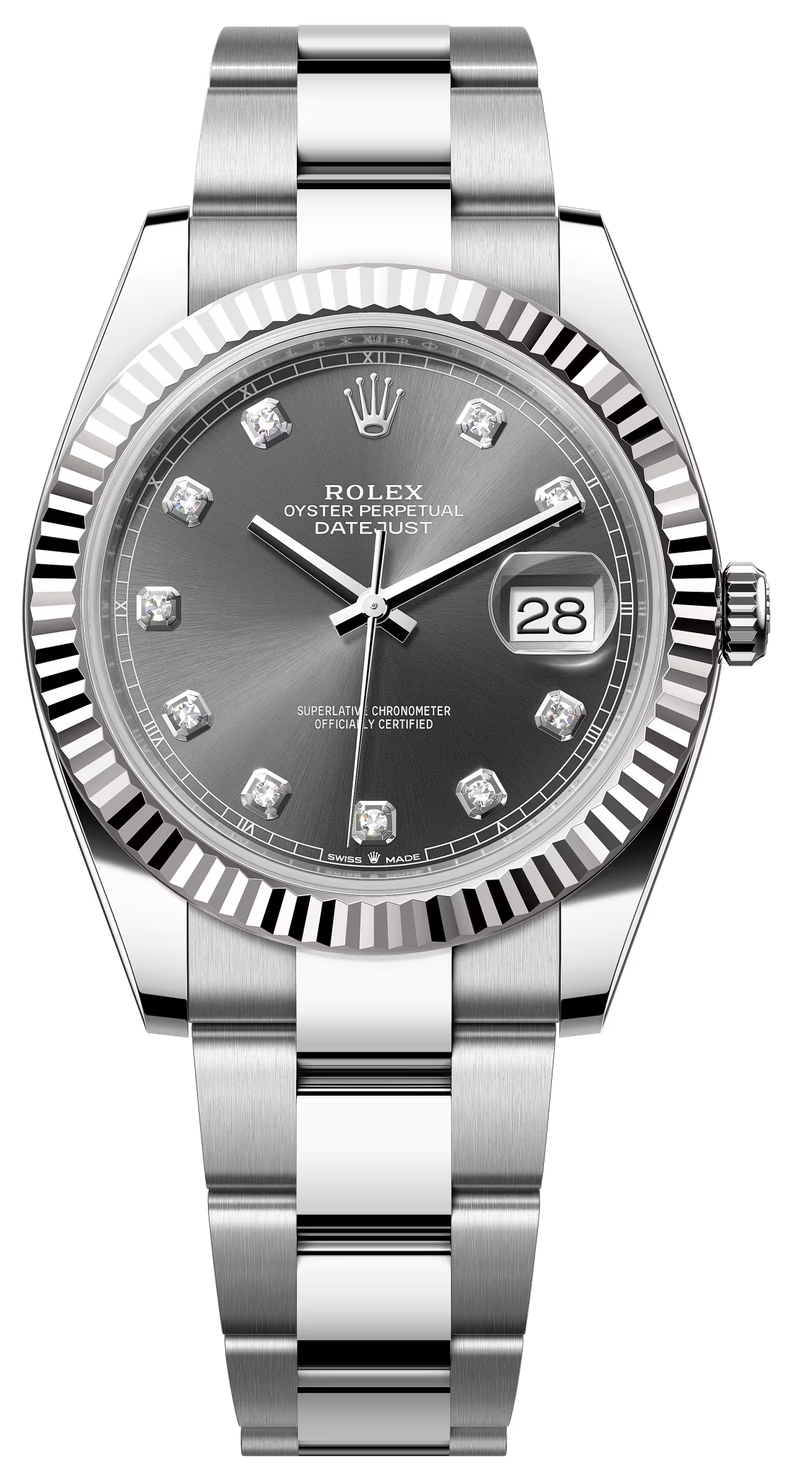 Rolex Datejust 41mm Fluted Bezel Slate Diamond Dial Oyster - 126334 - New 2025