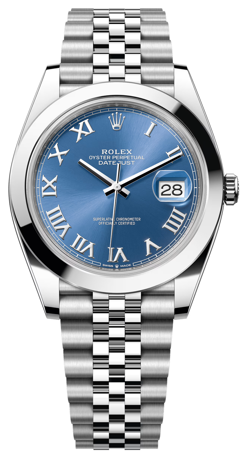 Rolex Datejust 41mm Smooth Bezel Blue Roman Dial Jubilee - 126300 - New 2025