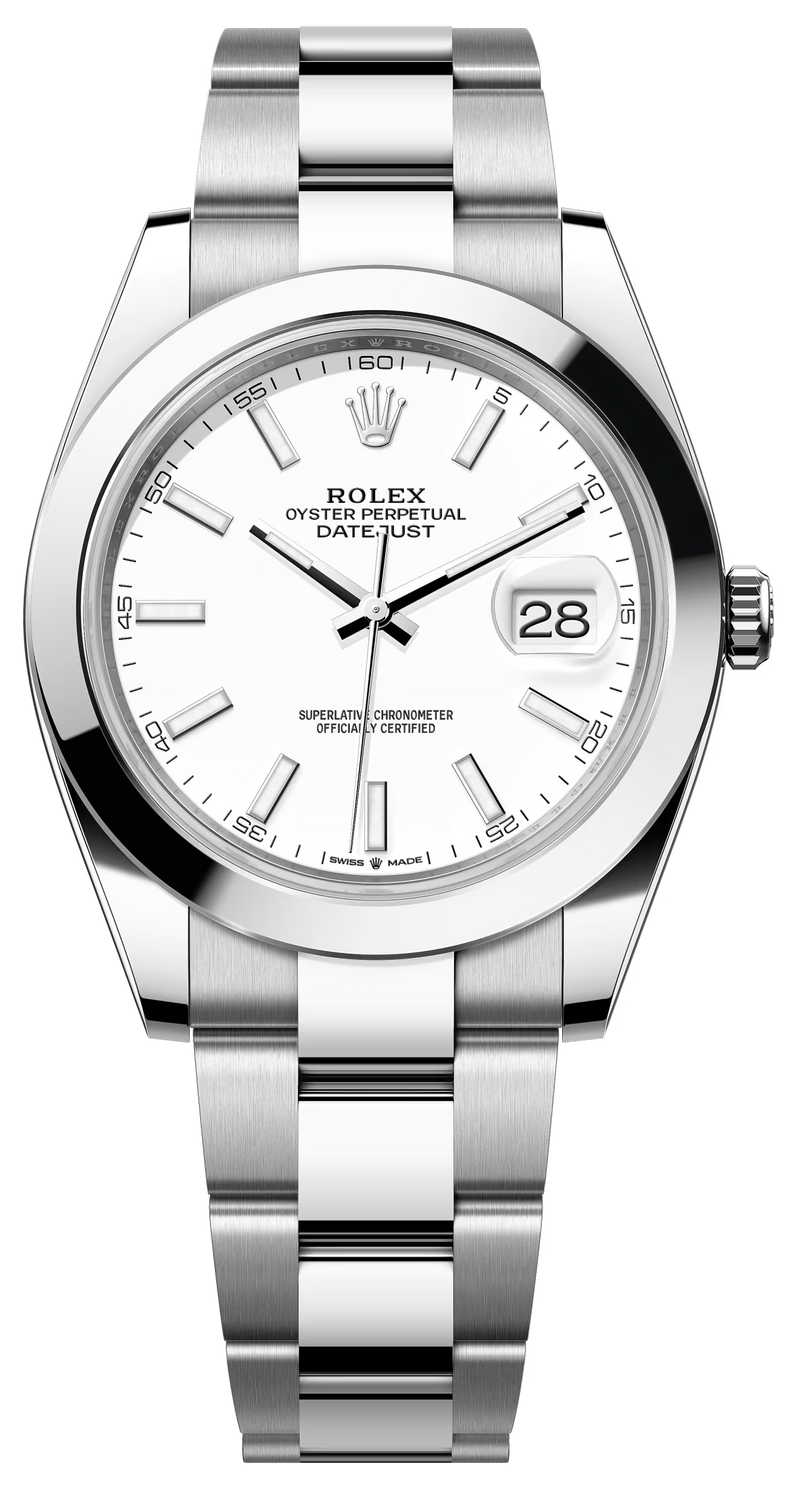 Rolex Datejust 41mm Smooth Bezel White Index Dial Oyster - 126300 - New 2025