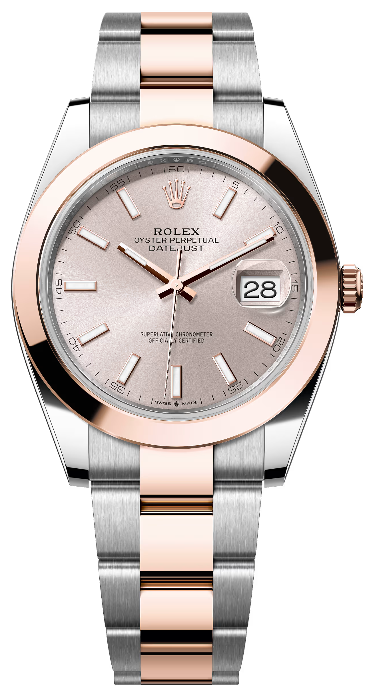 Rolex Datejust 41mm Two-Tone Everose Gold Sundust Index Dial Smooth Bezel Oyster Bracelet 126301 – New 2025