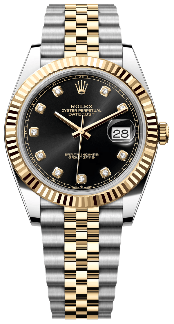 Rolex Datejust 41mm Two-Tone Yellow Gold Fluted Bezel Black Diamond Dial Jubilee - 126333 - New 2025