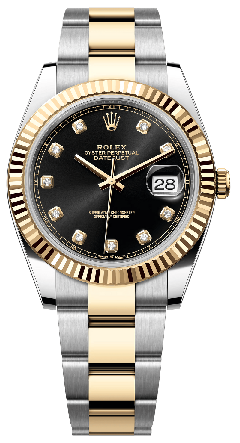 Rolex Datejust 41mm Two-Tone Yellow Gold Fluted Bezel Black Diamond Dial Oyster - 126333 - New 2025