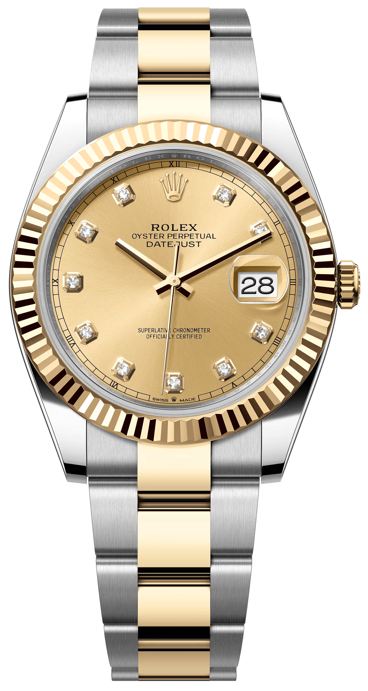 Rolex Datejust 41mm Two-Tone Yellow Gold Champagne Diamond Dial Fluted Bezel Oyster Bracelet 126333 – New 2025