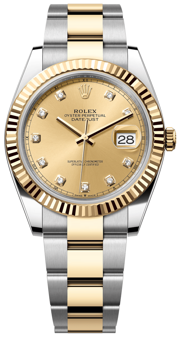 Rolex Datejust 41mm Two-Tone Yellow Gold Fluted Bezel Champagne Diamond Dial Oyster - 126333 - New 2025