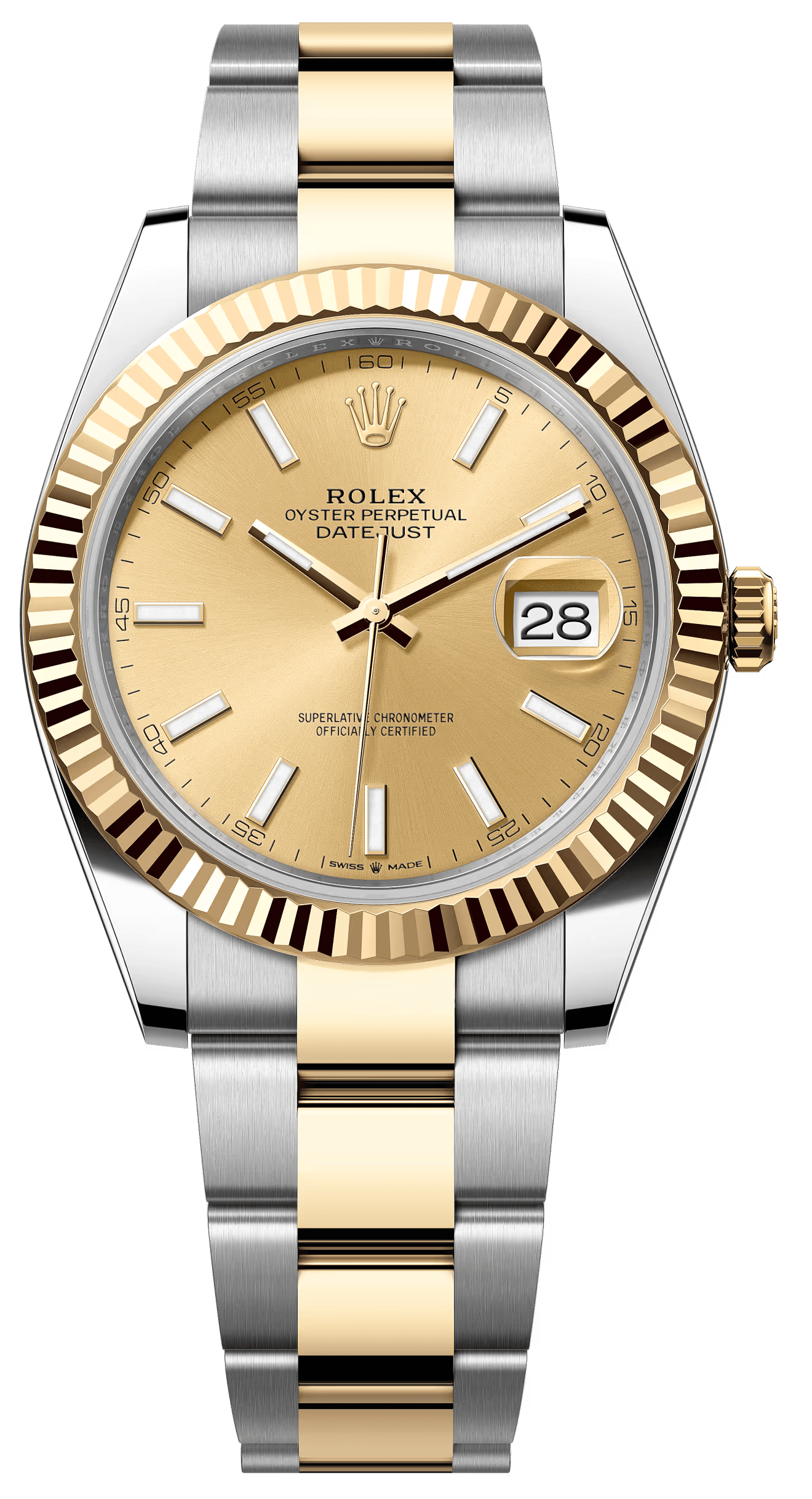 Rolex Datejust 41mm Two-Tone Yellow Gold Champagne Index Dial Fluted Bezel Oyster Bracelet 126333 – New 2025