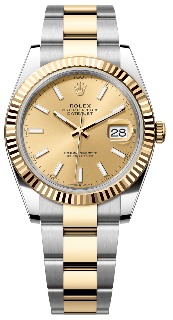 Rolex Datejust 41mm Two-Tone Yellow Gold Fluted Bezel Champagne Index Dial Oyster - 126333 - New 2025