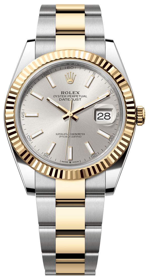 Rolex Datejust 41mm Two-Tone Yellow Gold Fluted Bezel Silver Index Dial Oyster - 126333 - New 2025