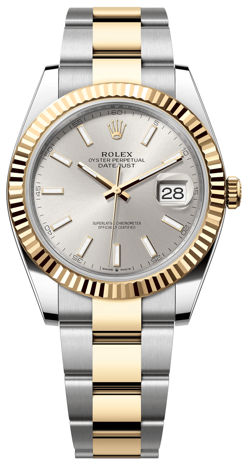 Rolex Datejust 41mm Two-Tone Yellow Gold Fluted Bezel Silver Index Dial Oyster - 126333 - New 2025