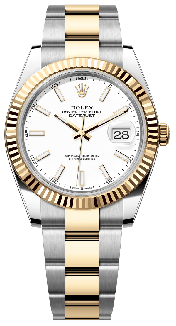 Rolex Datejust Two-Tone Yellow Gold Fluted Bezel White Index Dial Oyster - 126333 - New 2025