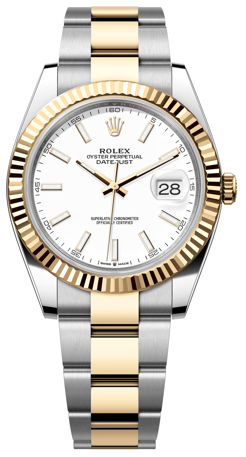 Rolex Datejust Two-Tone Yellow Gold Fluted Bezel White Index Dial Oyster - 126333 - New 2025
