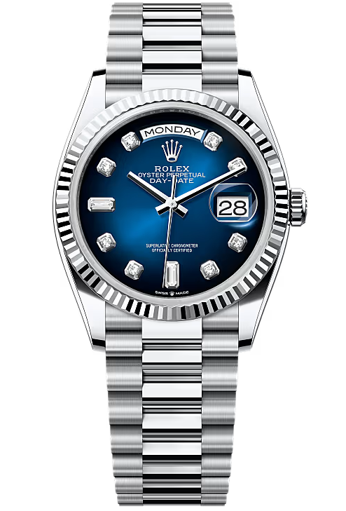 Rolex Day-Date "President" 36mm Platinum Blue Ombre Diamond Dial - 128236 - New 2025