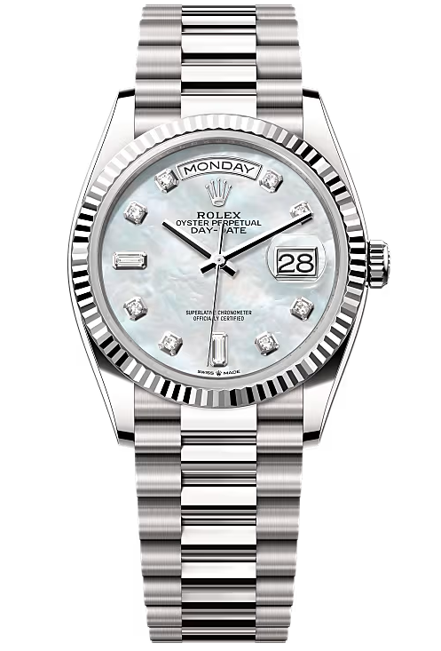 Rolex Day-Date “President” 36mm White Gold Mother of Pearl Diamond Dial – 128239 – New 2025