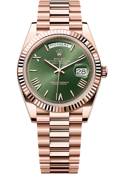 Rolex Day-Date "President" 40mm Everose Gold Olive Green Roman Dial - 228235 - New 2025 / 2026