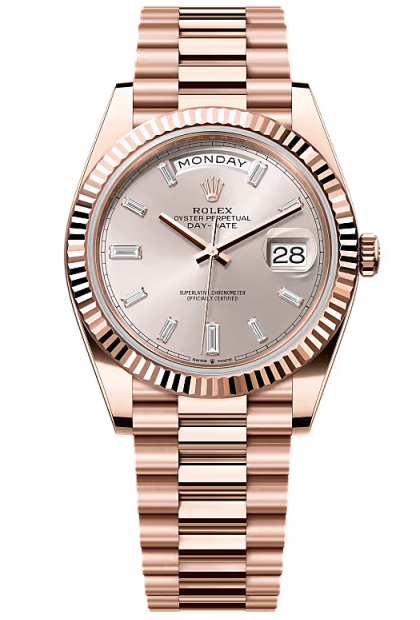 Rolex Day-Date "President" 40mm Everose Gold Sundust Diamond Baguette Dial - 228235 - New 2025