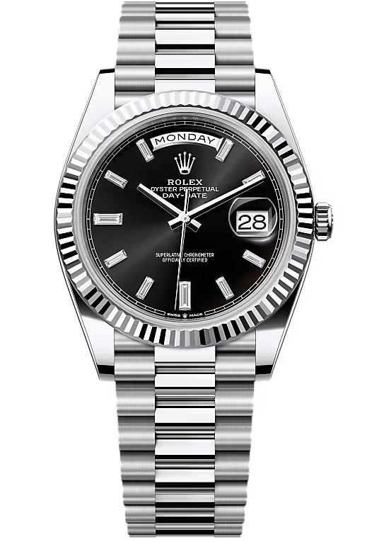 Rolex Day-Date "President" 40mm Platinum Black Diamond Baguette Dial 228236 – New 2026