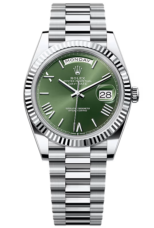 Rolex Day-Date "President" 40mm Platinum Green Olive Roman Dial - 228236 - New 2025