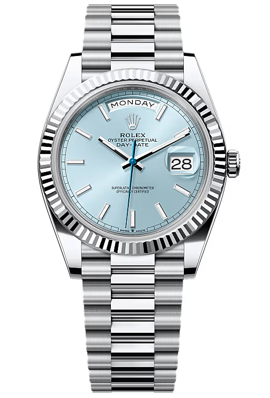 Rolex Day-Date "President" 40mm Platinum Ice Blue Index Dial - 228236 - New 2025