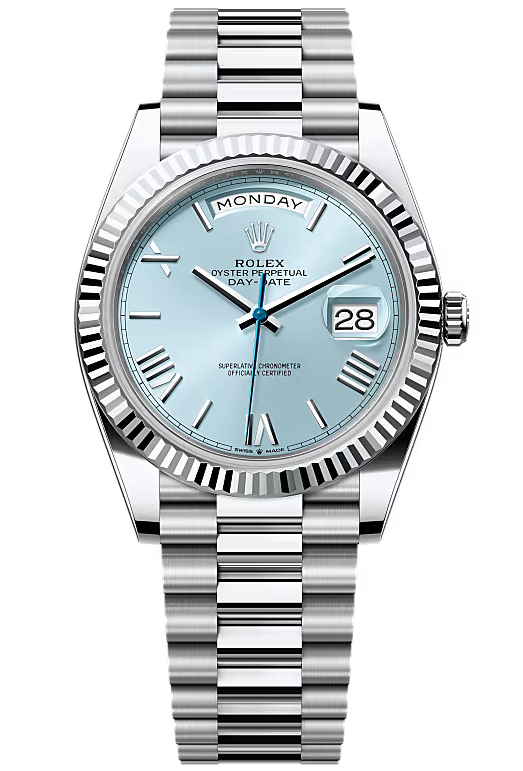 Rolex Day-Date "President" 40mm Platinum Ice Blue Roman Dial - 228236 - New 2025 / 2026