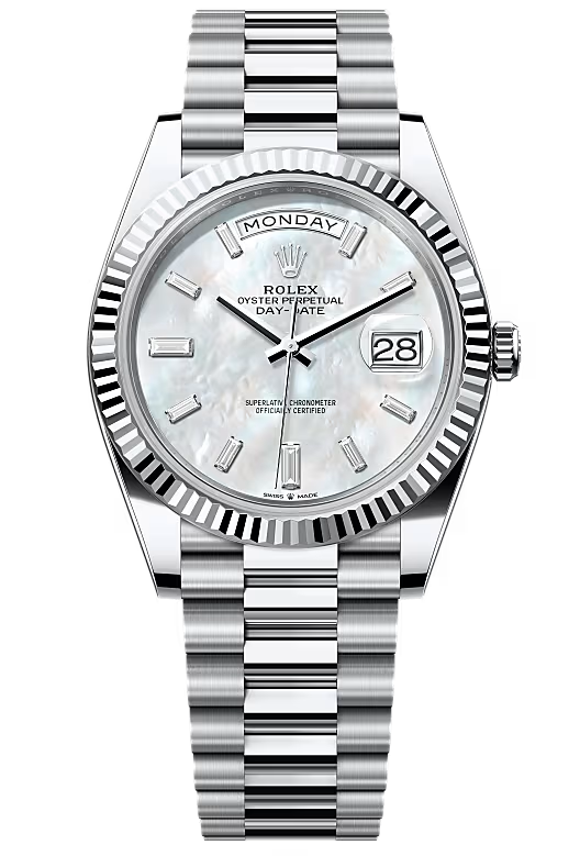 Rolex Day-Date "President" 40mm Platinum Mother of Pearl Diamond Baguette Dial 228236 - New 2026