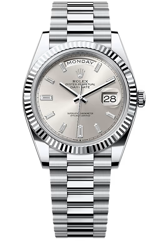 Rolex Day-Date "President" 40mm Platinum Silver Diamond Baguette Dial - 228236 - New 2026