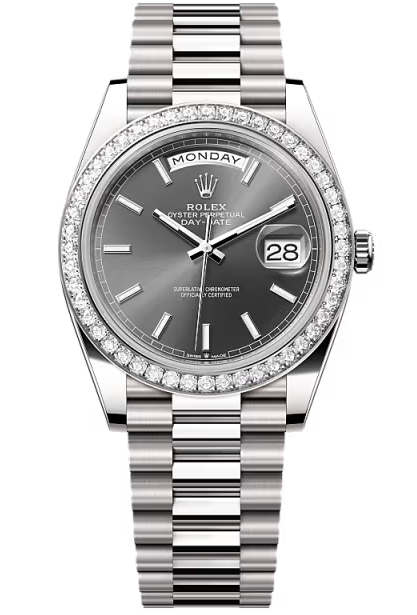 Rolex Day-Date "President" 40mm White Gold Rhodium Index Dial Diamond Bezel – 228349RBR – New 2026