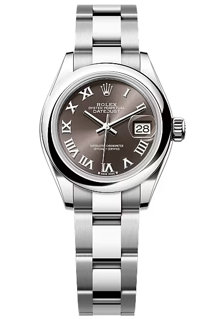 Rolex Lady-Datejust 28mm Dark Grey Roman Dial Domed Bezel Oyster Bracelet – 279160 – New 2025