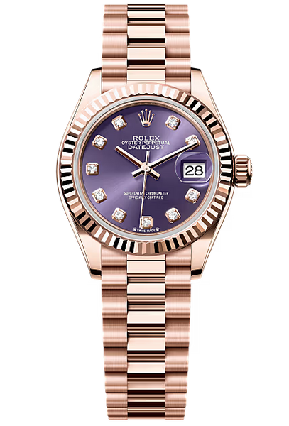 ロレックス　オリジナル　レディース　17mm Rolex Lady-Datejust 28mm Everose Gold Aubergine Diamond Dial