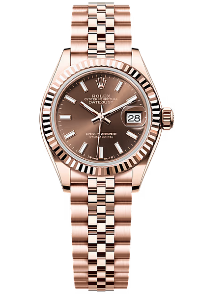 Rolex Lady-Datejust 28mm Everose Gold Chocolate Index Dial Fluted