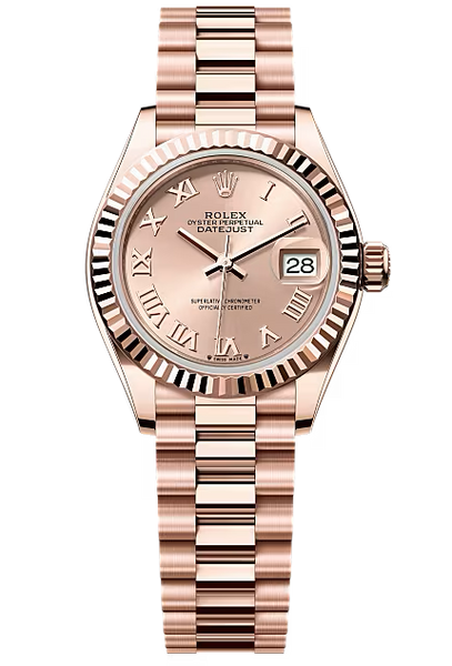 Rolex Lady-Datejust 28mm Everose Gold Rose Roman Dial Fluted Bezel