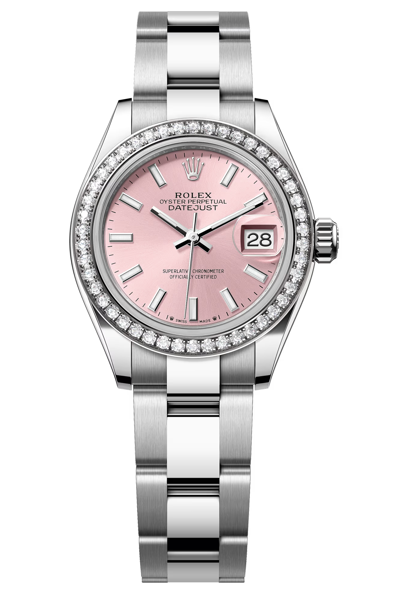 Rolex Lady-Datejust 28mm Pink Index Dial Diamond Bezel Oyster Bracelet – 279384RBR – New 2025