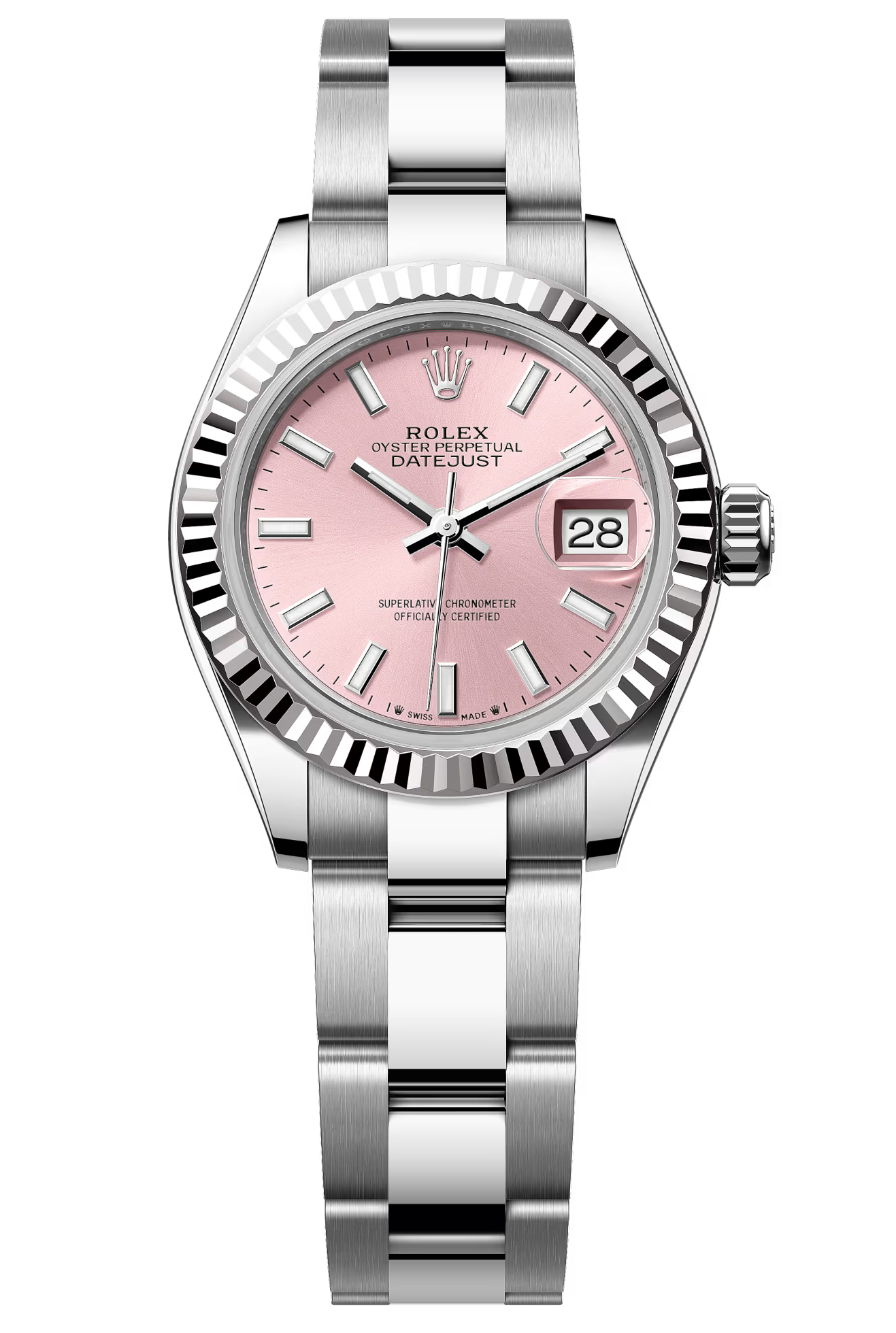 Rolex Lady-Datejust 28mm Pink Index Dial Fluted Bezel Oyster Bracelet – 279174 – New 2025