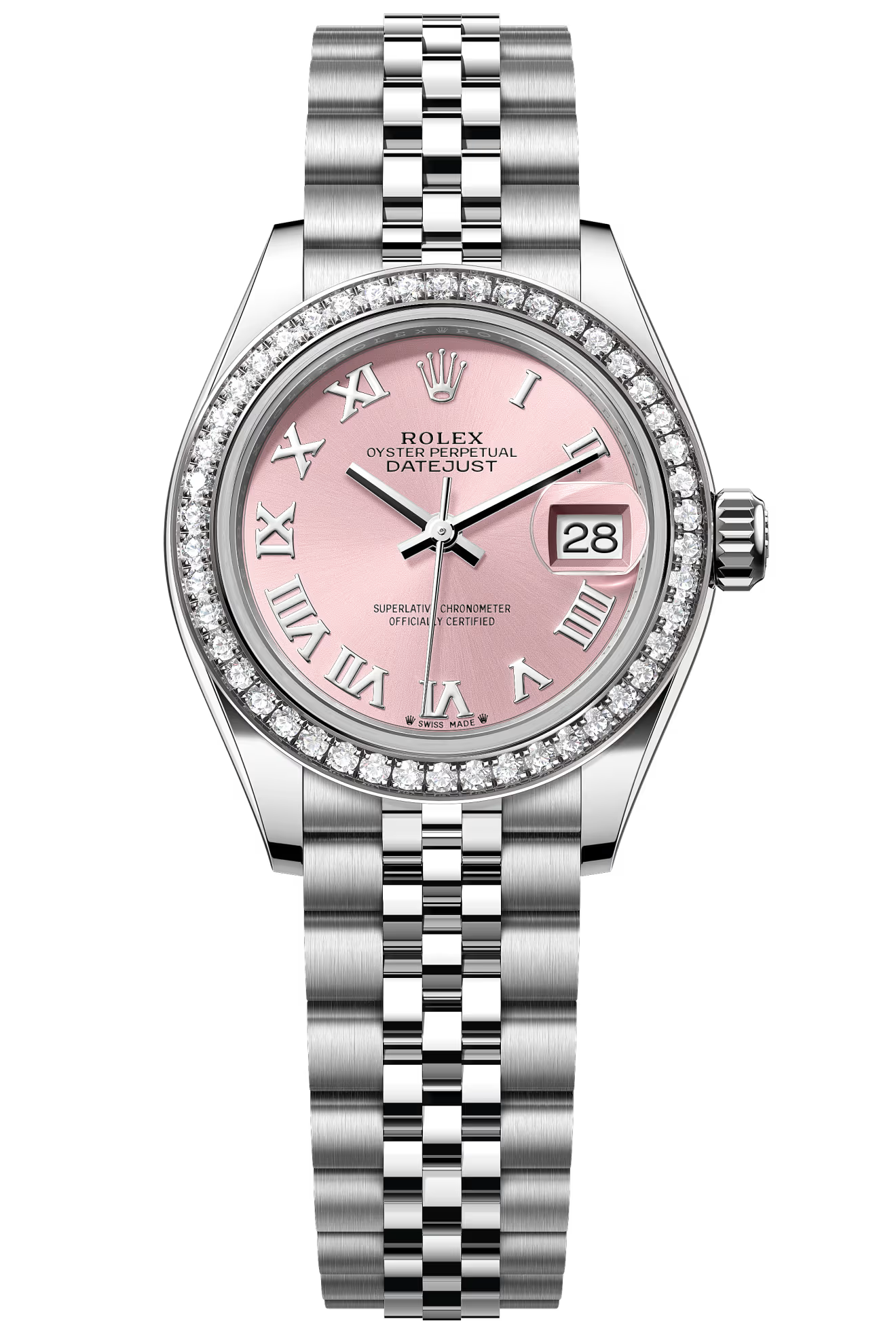 Rolex Lady-Datejust 28mm Pink Roman Dial Diamond Bezel Jubilee Bracelet – 279384RBR – New 2025