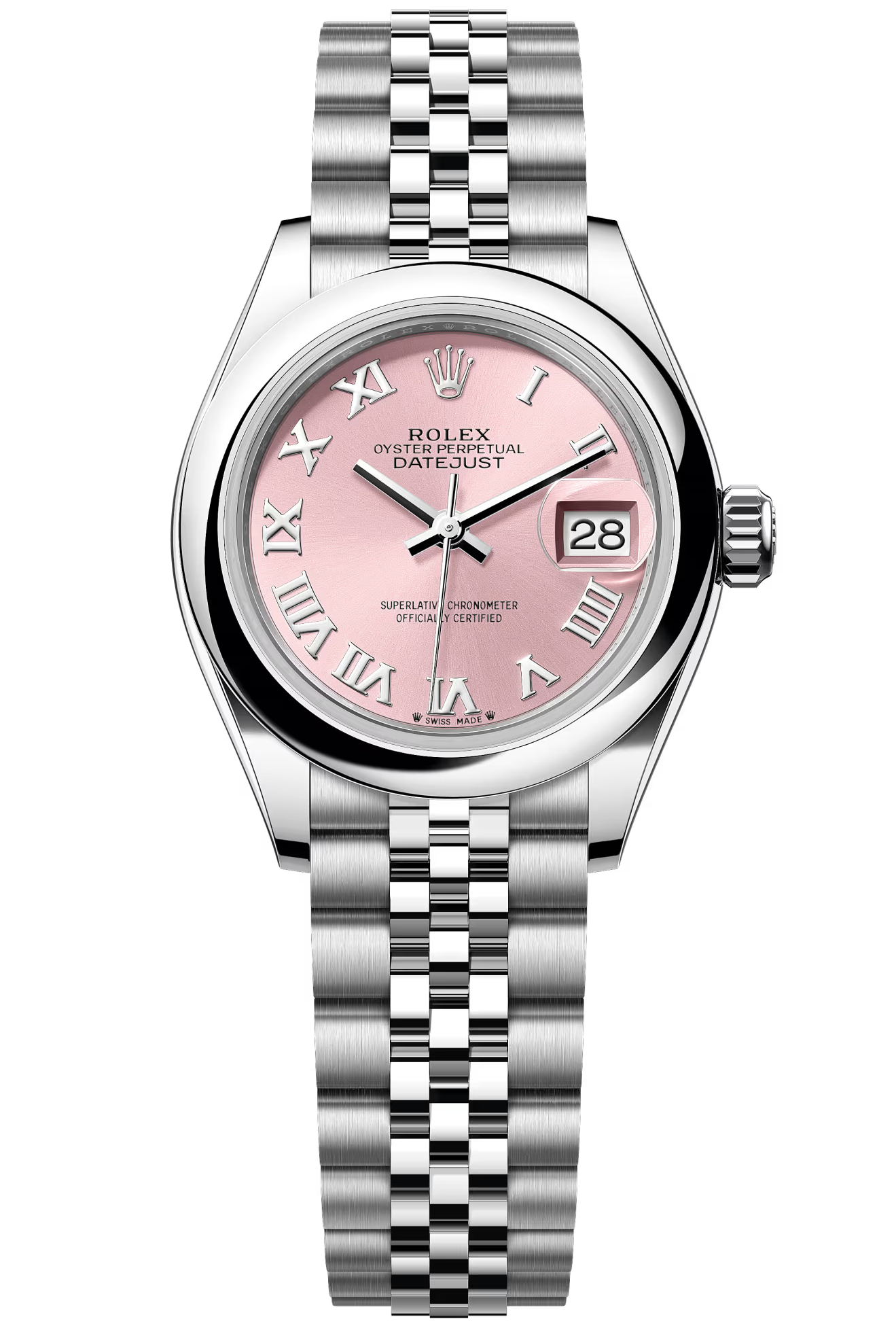 Rolex Lady-Datejust 28mm Pink Roman Dial Domed Bezel Jubilee Bracelet – 279160 – New 2025