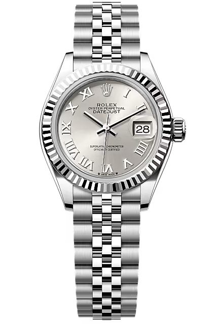 Rolex Lady-Datejust 28mm Silver Roman Dial Fluted Bezel Jubilee Bracelet 279174 – New 2025
