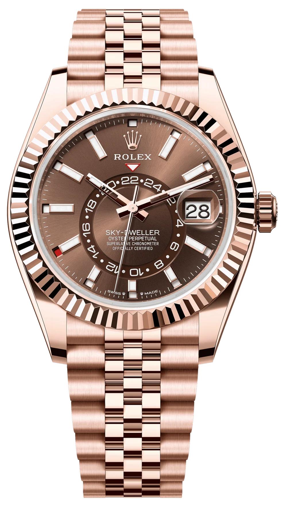Rolex Sky-Dweller 42mm Rose Gold Chocolate Dial Jubilee Bracelet 336935
