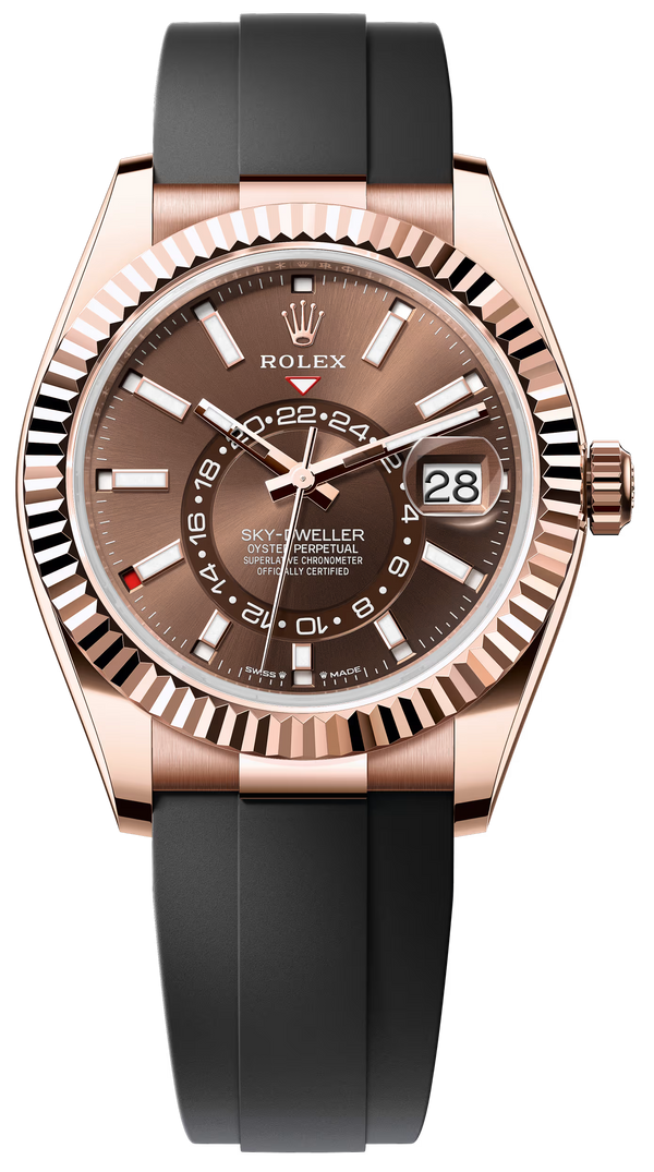 Rolex Sky-Dweller 42mm Rose Gold Chocolate Dial Oysterflex - 336235 - New 2025
