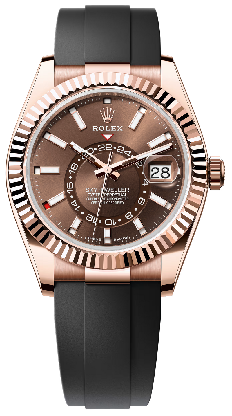 Rolex Sky-Dweller 42mm Rose Gold Chocolate Dial Oysterflex - 336235 - New 2025