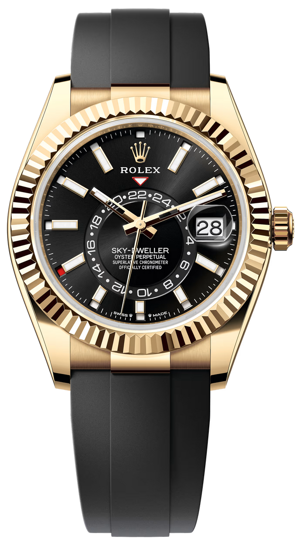 Rolex Sky-Dweller 42mm Yellow Gold Black Dial Oysterflex - 336238 - New 2025