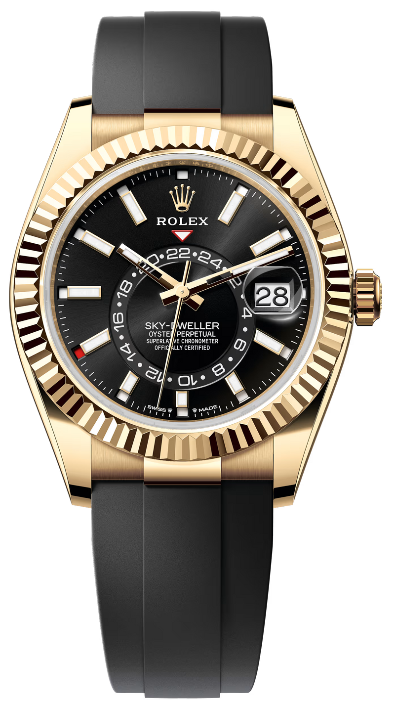 Rolex Sky-Dweller 42mm Yellow Gold Black Dial Oysterflex - 336238 - New 2025